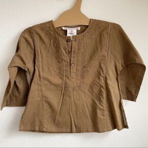 Bonpoint Tan Brown Tunic Shirt Kimono Sleeves Kids Size 18 Months